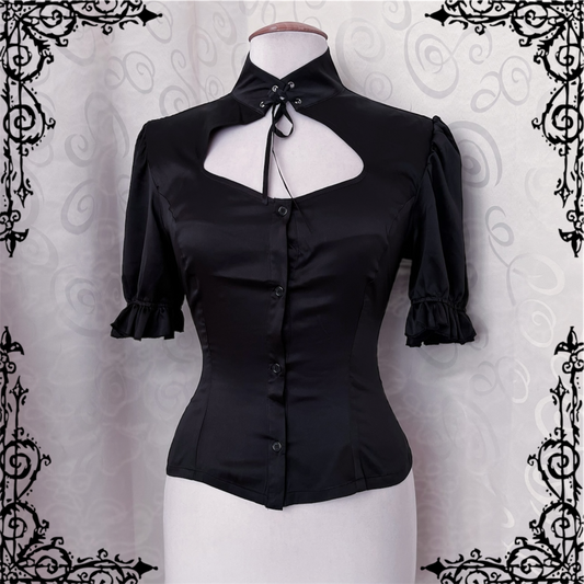 Dracula Gothic victorian style Short Sleeved Satin Keyhole Blouse π€π¦