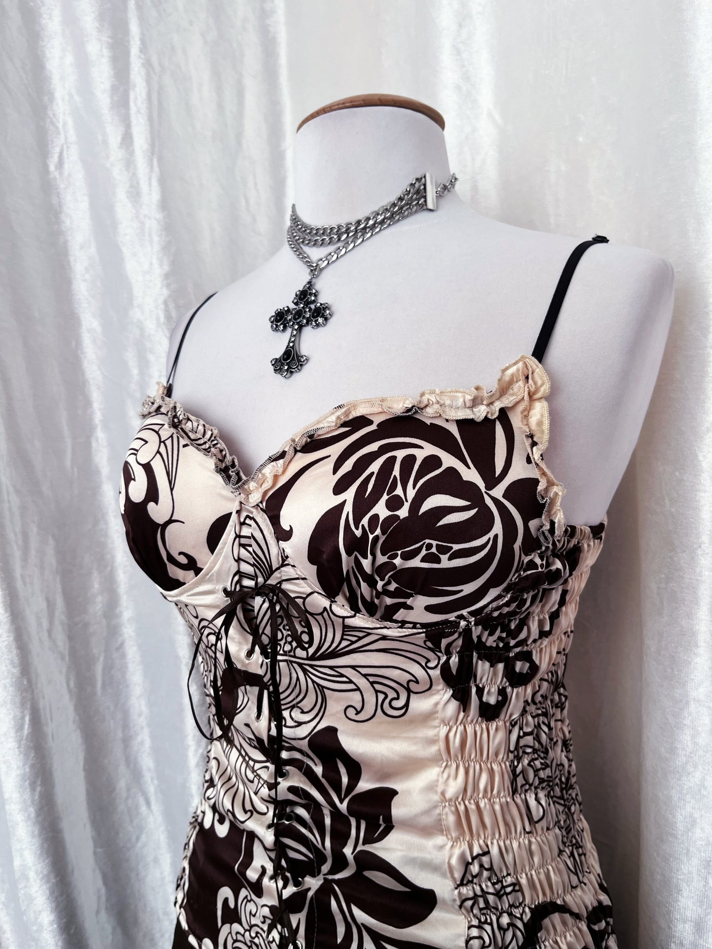 Fairy beige & brown corset bustier top with lace-up detail 🐌