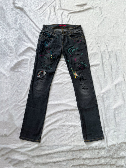 00βs Killah jeans with graffiti y2k details