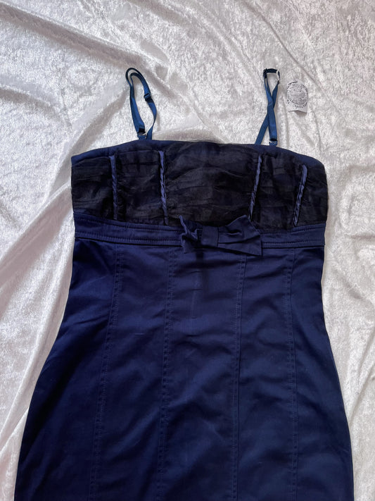 00โs Calliope blue cotton dress with lace detail ๐