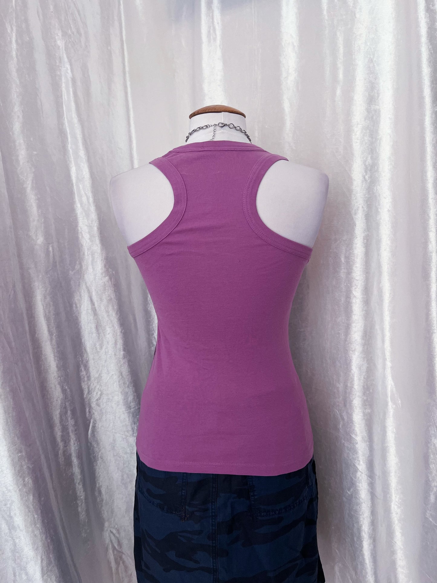 00’s pink woman tank top with vest print & patches