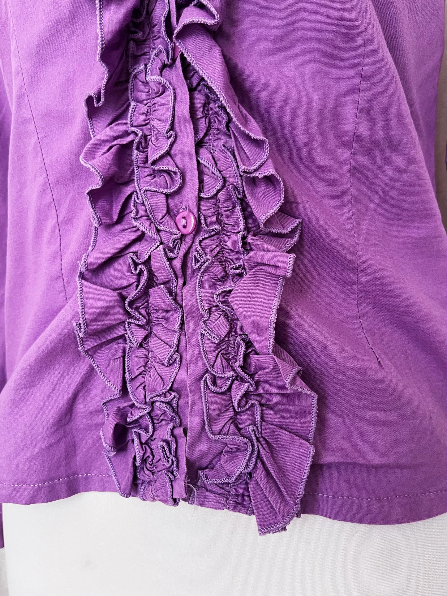 Gothic coquette bright violet cotton shirt with ruffle detail 💜