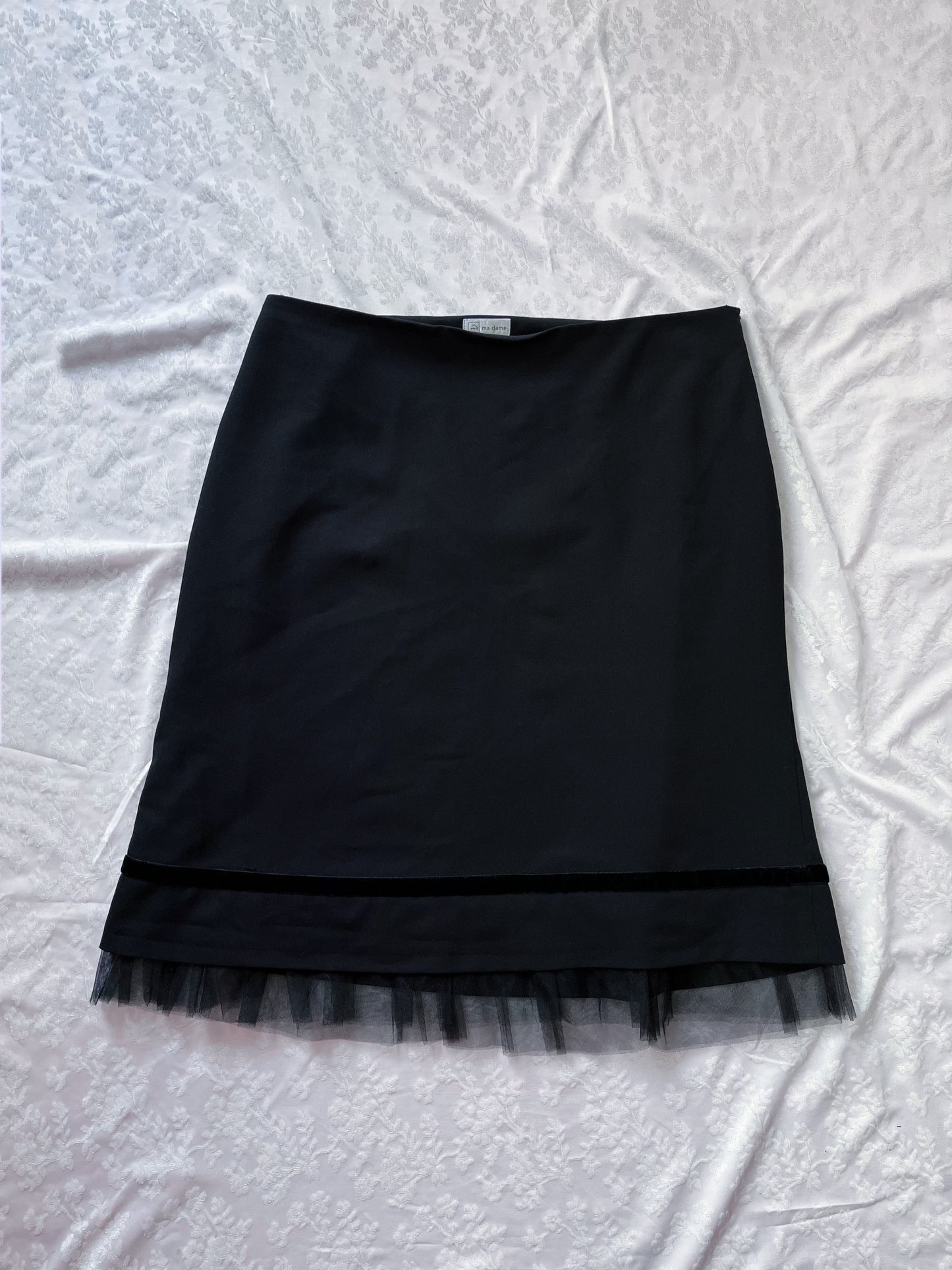 00s gothic black skirt with tulle & velvet detail