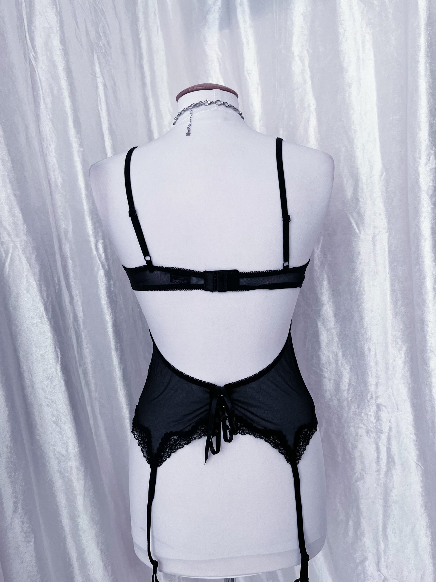 Hot black mesh lingerie corset top 🕸️