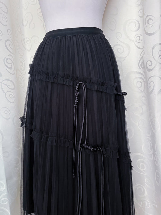 Gothic black mesh midi skirt with ruffle & string details π·οΈ