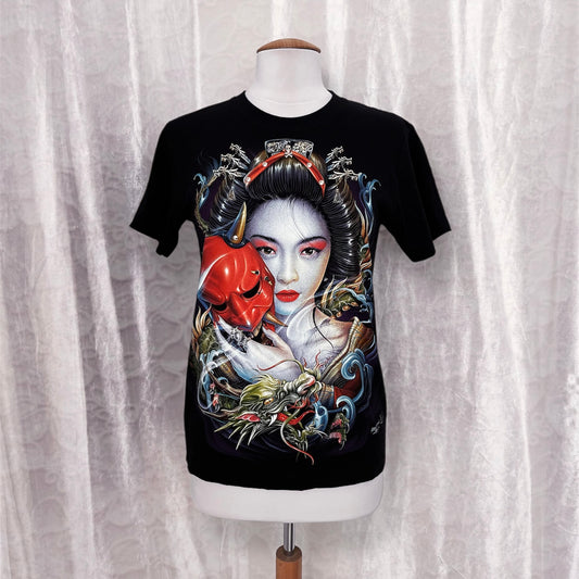Vintage Geisha cotton shirt with PIERCING & embossed dragon details 👺👹