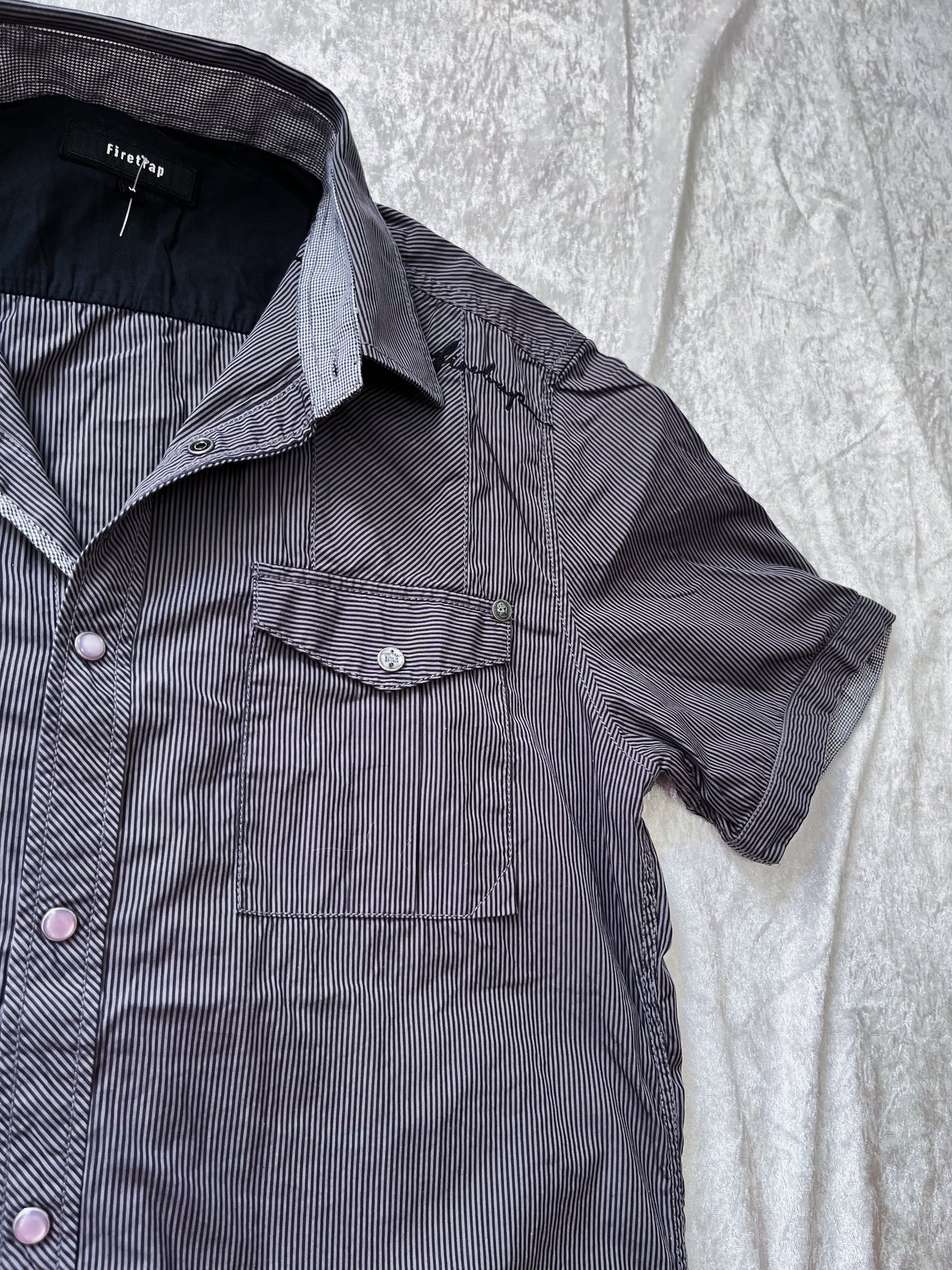 Alt cotton dark grey striped shirt with mini scorpio print on the bottom side 🦂