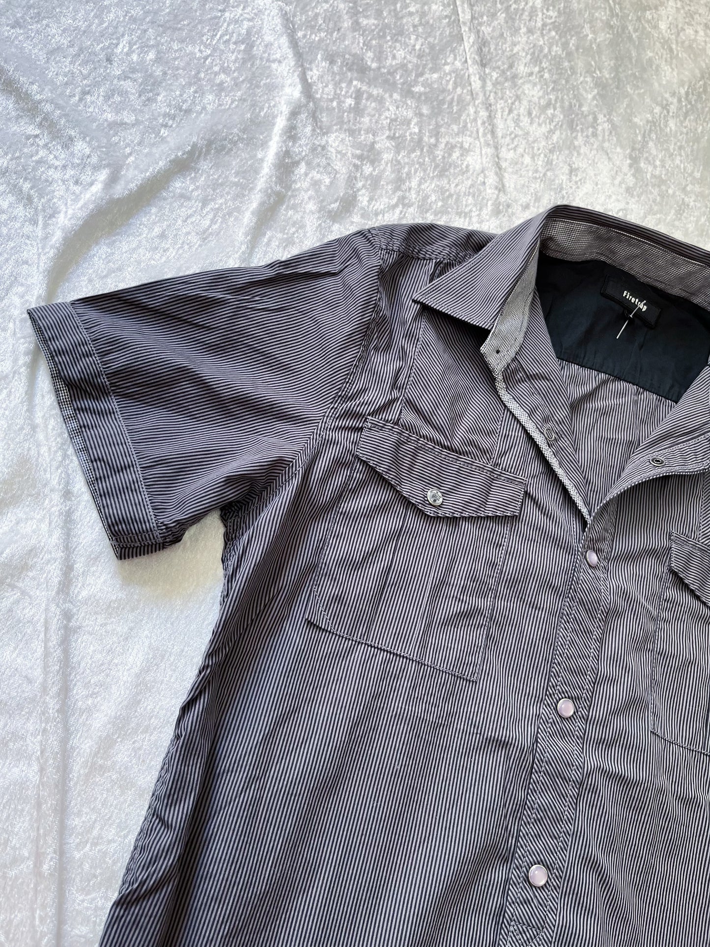 Alt cotton dark grey striped shirt with mini scorpio print on the bottom side 🦂
