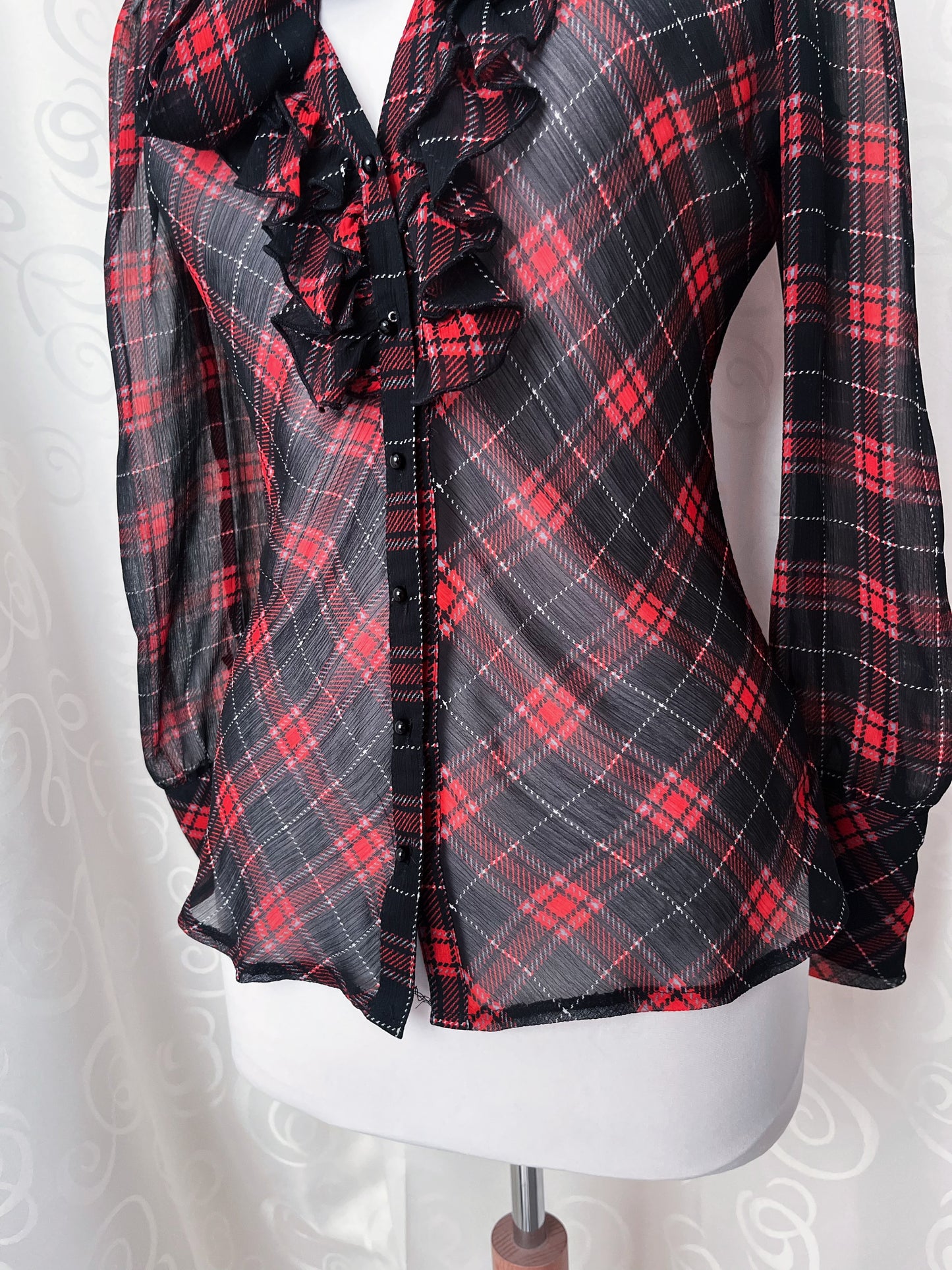 Gothic / Jirai Kei mesh plaid shirt with ruffle detail 🫀