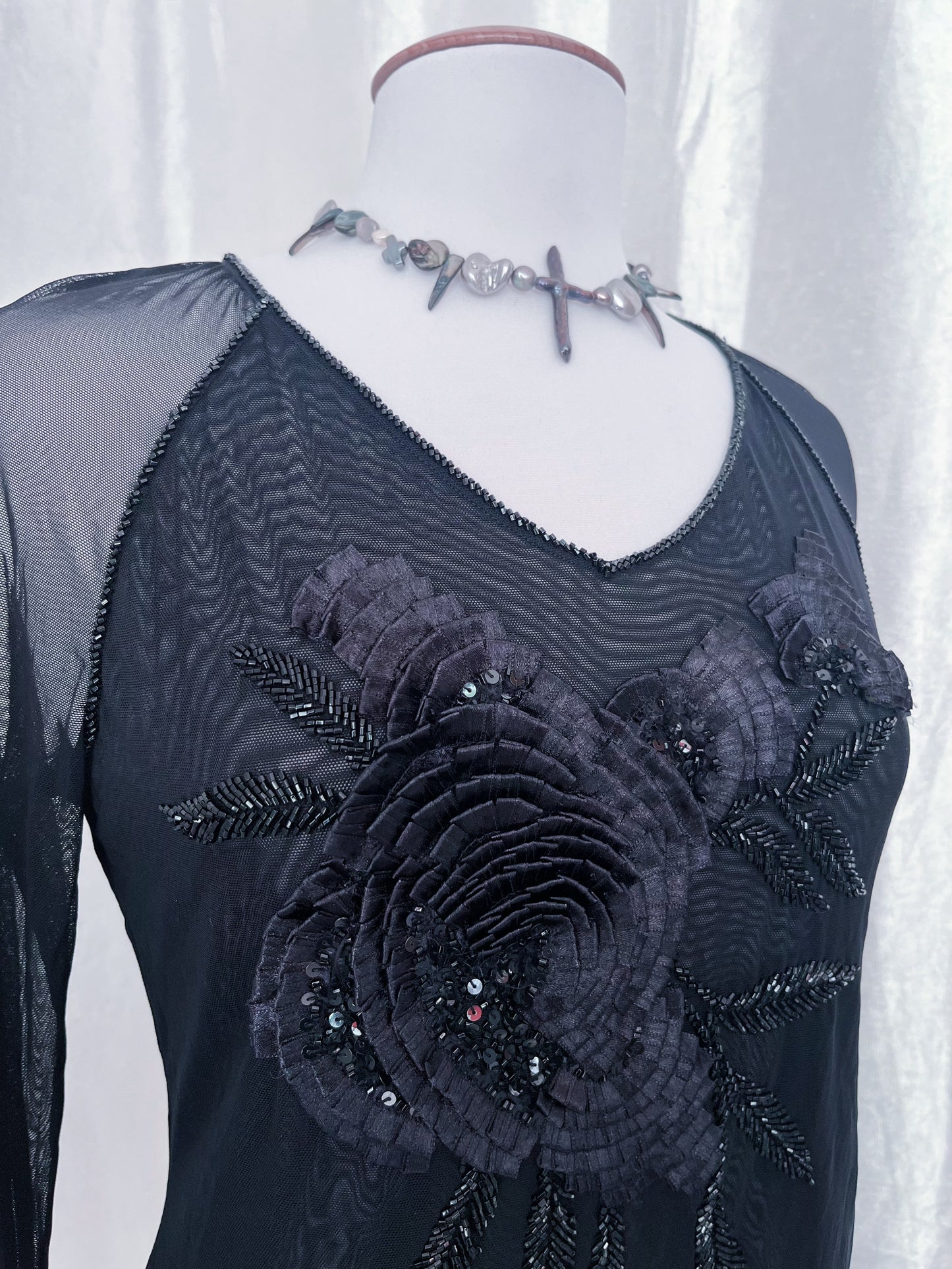 Nicowa whimsy fairy mesh top with beaded & flower details 🌹