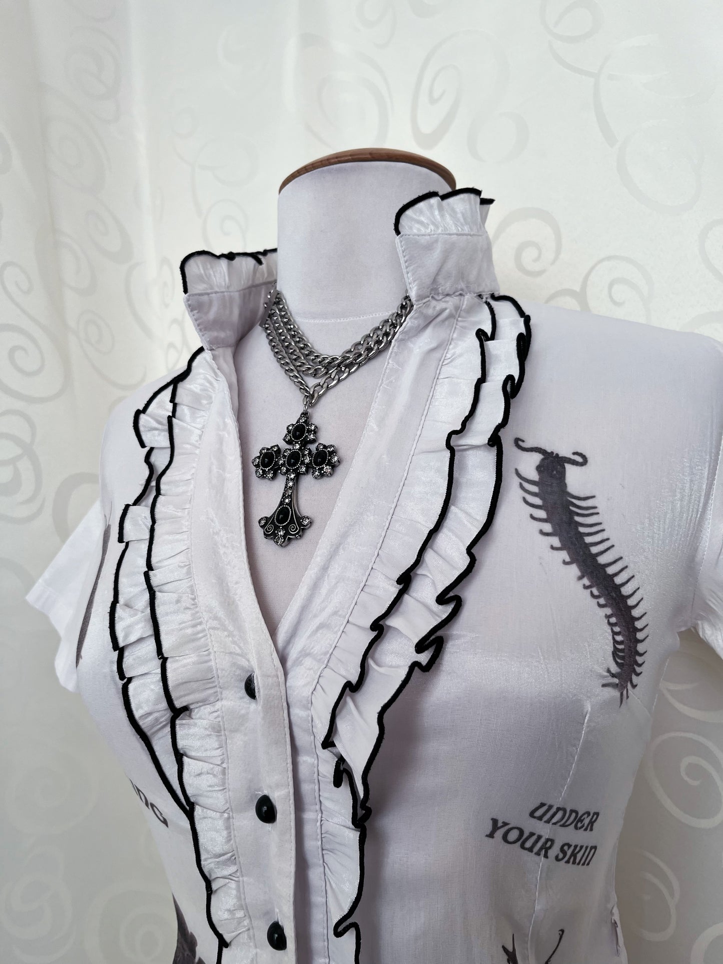 Crawling Under Your Skin Reworked 00's victorian style ruffle shirt 🕷🪳🪲