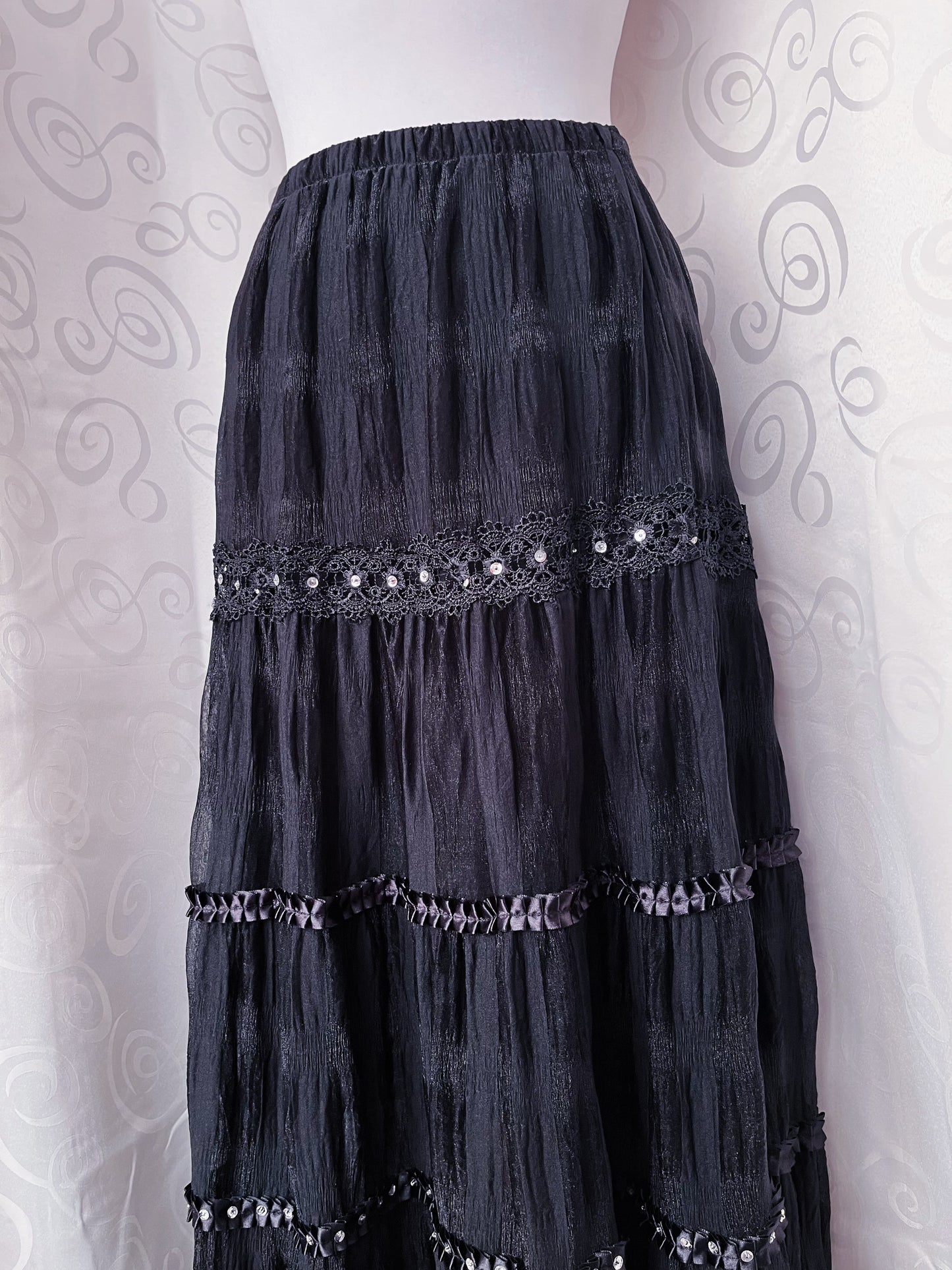 Whimsygoth maxi black skirt with sequin details 🦇🕸️