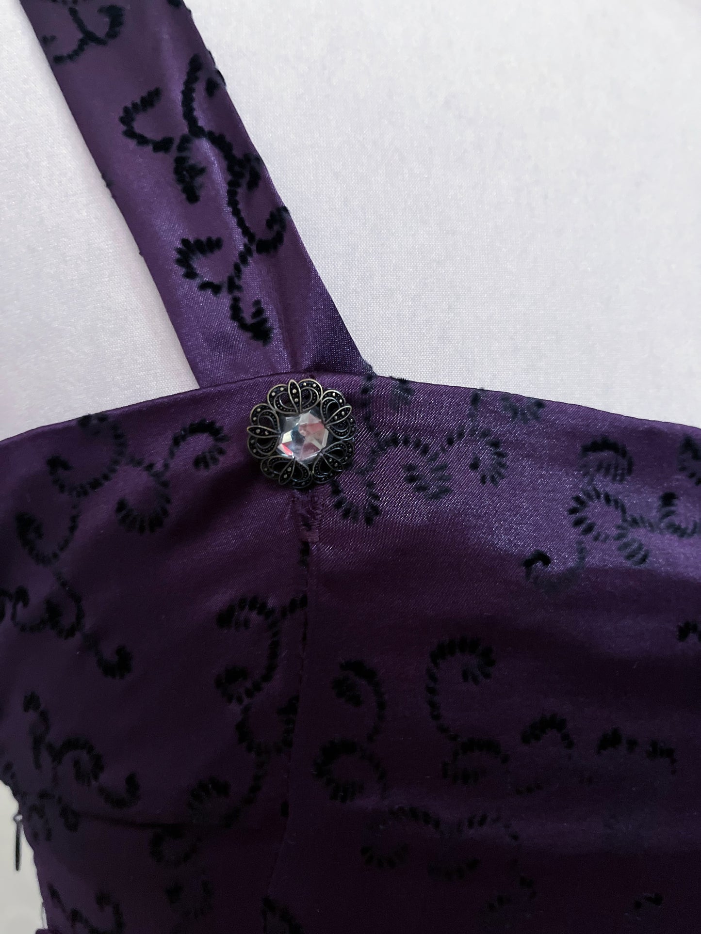 00βs whimsygoth satin purple dress with embossed velvet details ππ