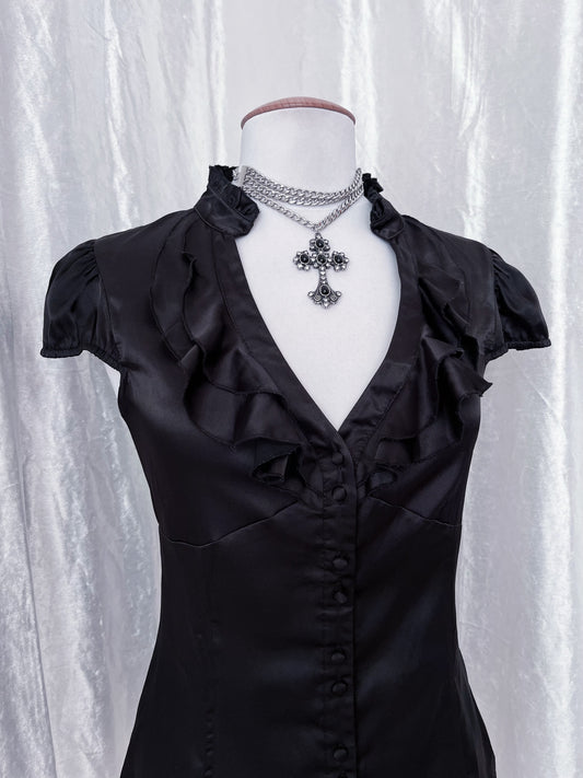 Gothic coquette black ruffle shirt π