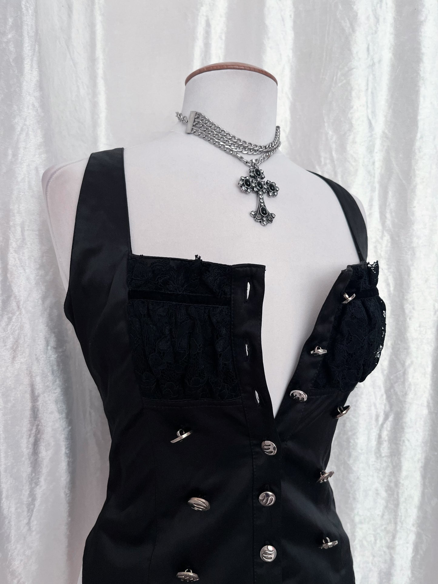 Deadstock Gothic y2k victorian style black blazer & removable top with velvet & lace details 🦇