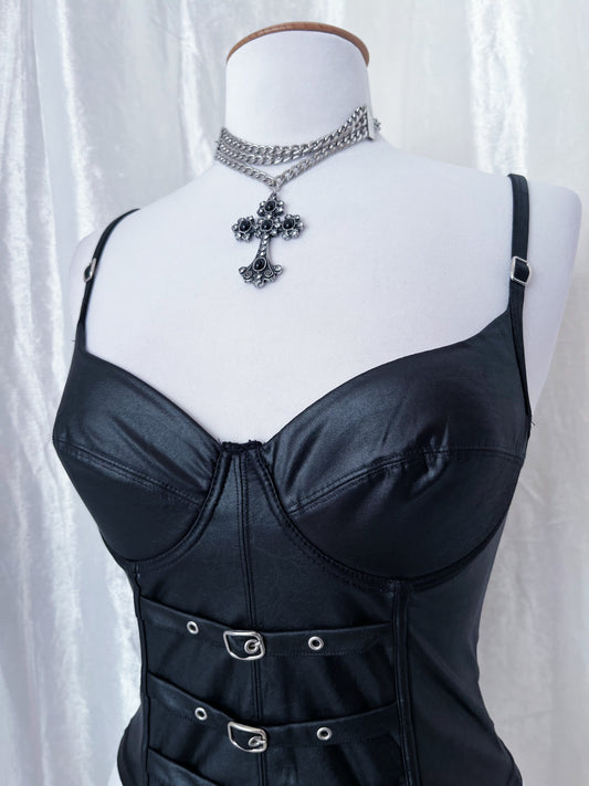 Hot alternative faux leather corset top π€
