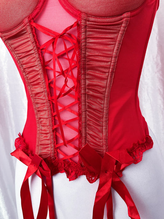 00βs peachy mesh lace-up corset top π
