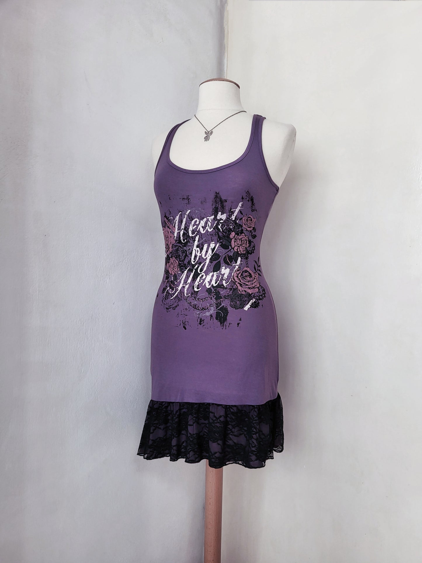 Y2K emo/scene purple print dress with lace hem detail ππ