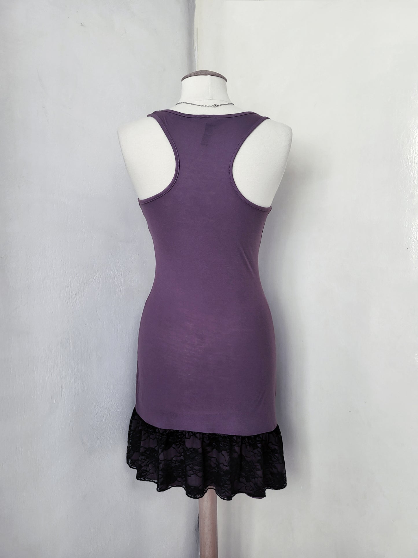Y2K emo/scene purple print dress with lace hem detail ππ