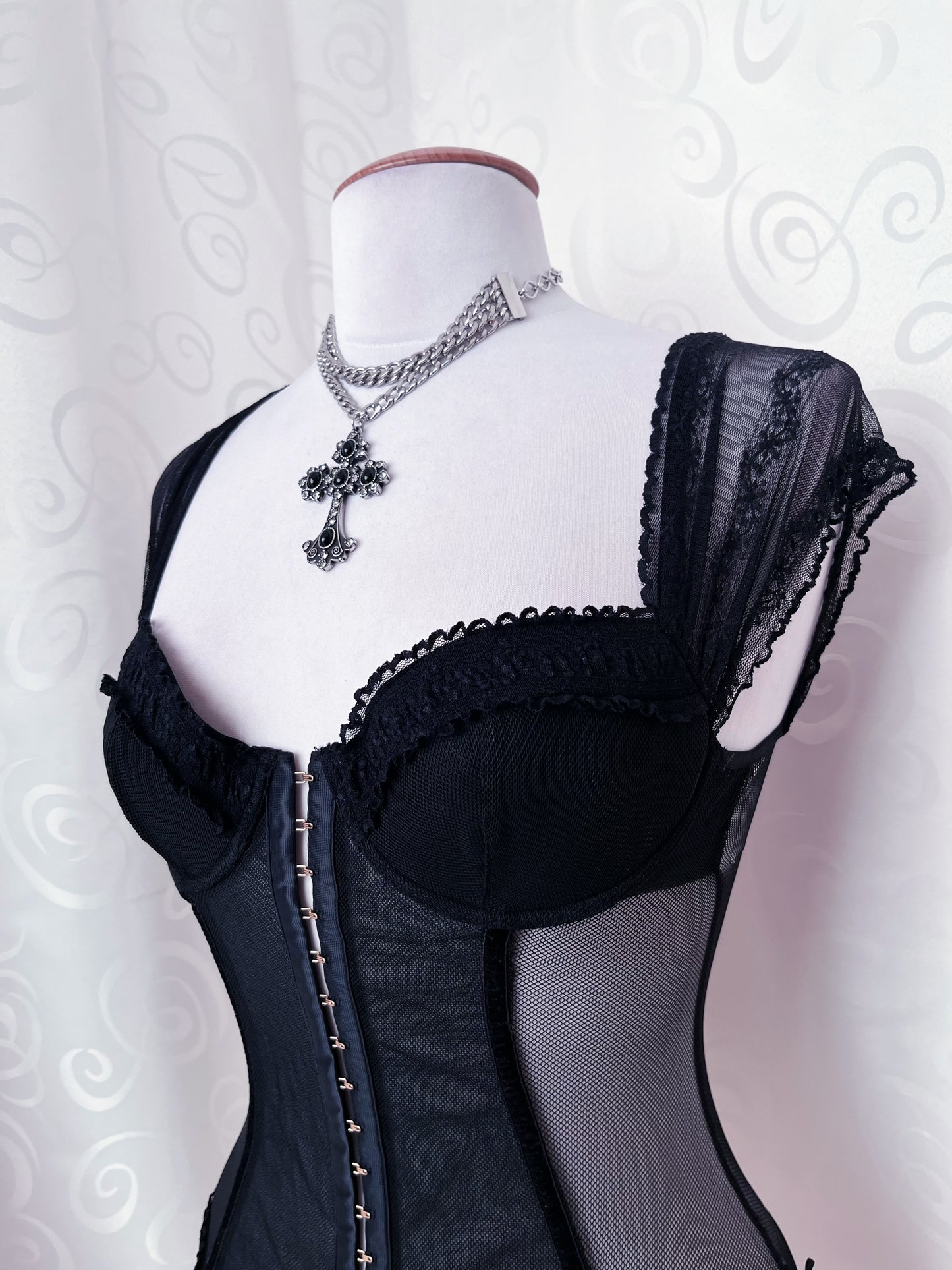 Dark Coquette/Gothic mesh sheer black corset 🕷️🕸️