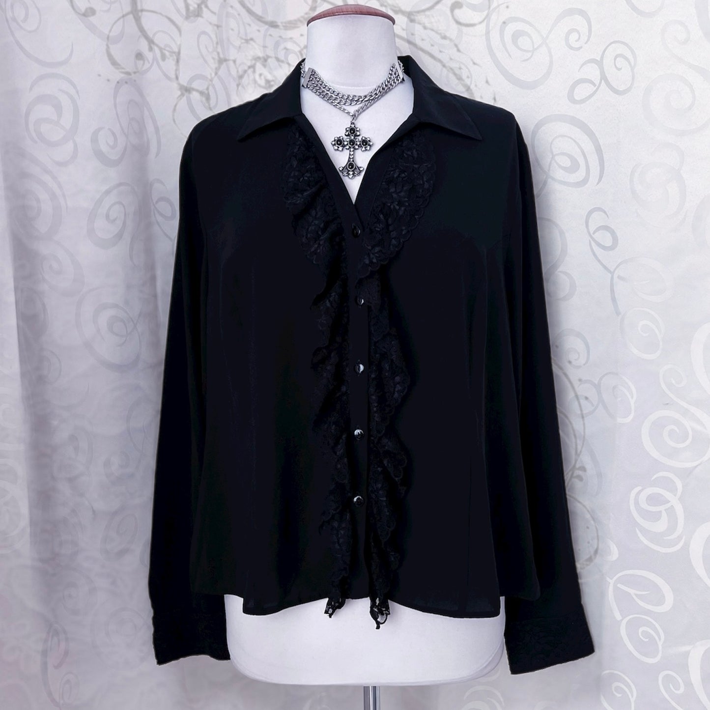 Vintage Your Sixth Sense Gothic victorian style ruffle black shirt 🕸️🕷️