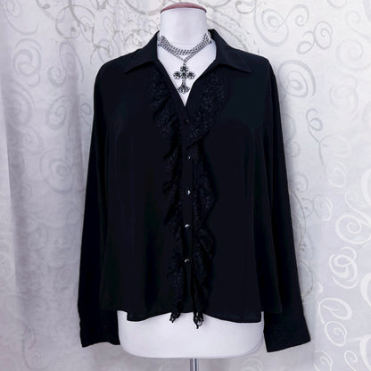 Vintage Your Sixth Sense Gothic victorian style ruffle black shirt 🕸️🕷️