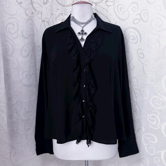 Vintage Your Sixth Sense Gothic victorian style ruffle black shirt 🕸️🕷️