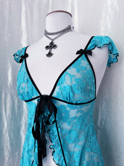 Pretty mermaid coquette turquoise lace lingerie top 🧜🏼