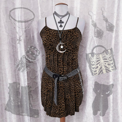 Alternative mesh double-layered leopard print dress 🐆♠️