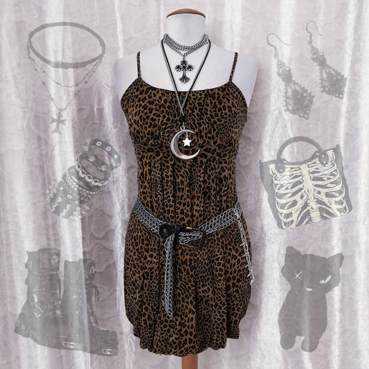 Alternative mesh double-layered leopard print dress 🐆♠️