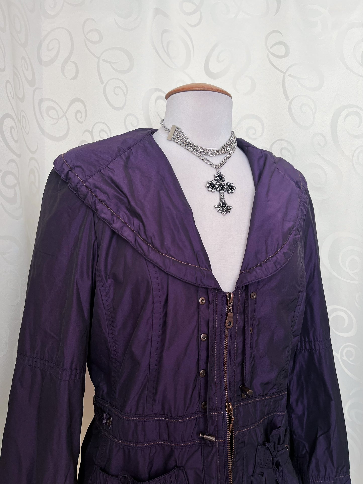 00’s whimsygoth purple light jacket with double zipper 🌀💜