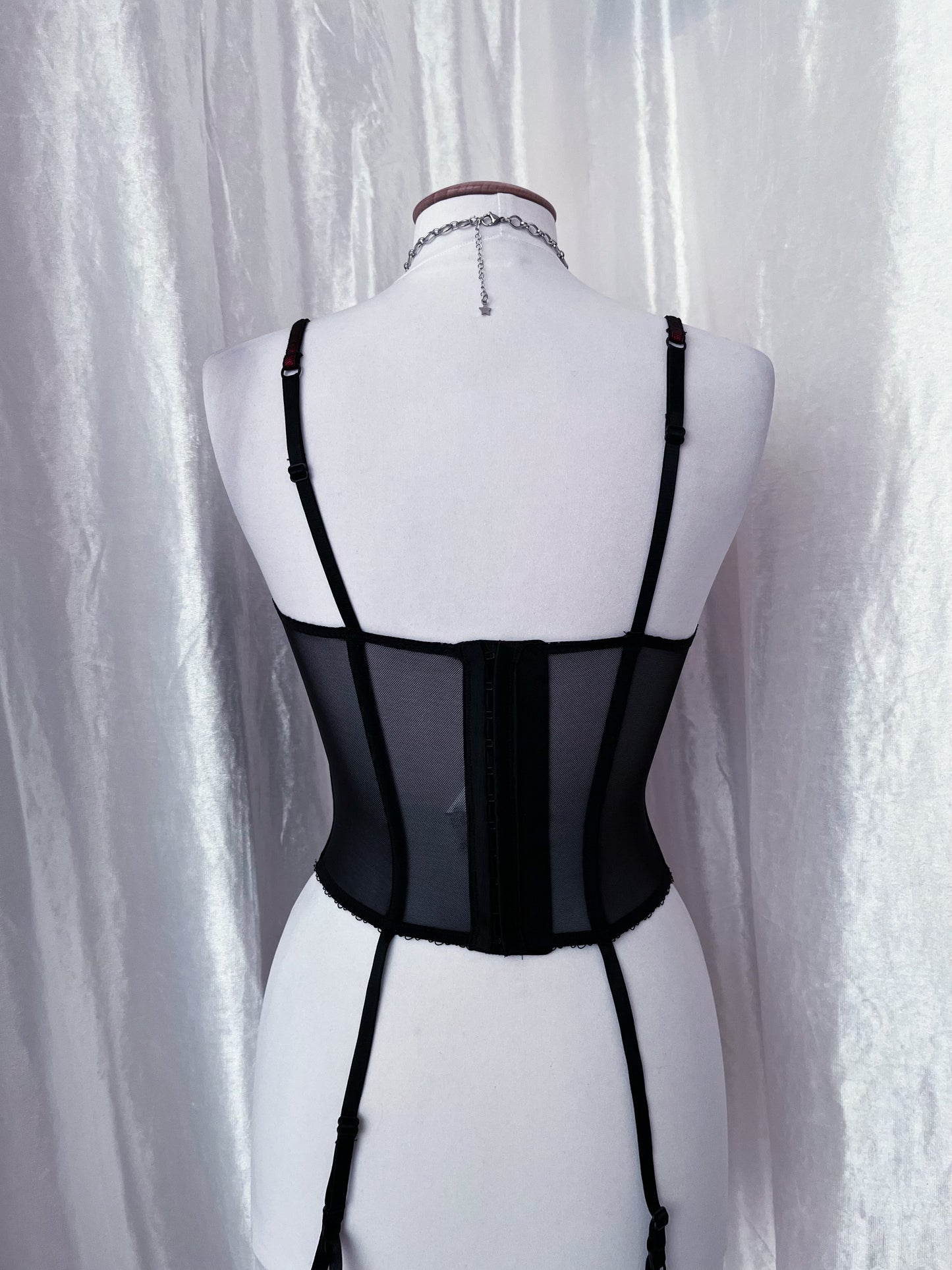 00’s vampire mesh corset top with garters 🩸