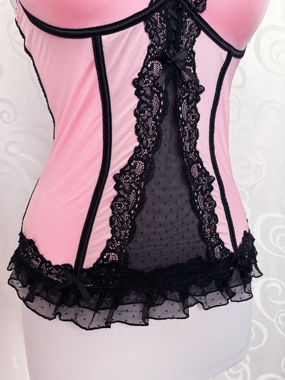 Dark coquette pink corset top with lace details 🎀🕷️