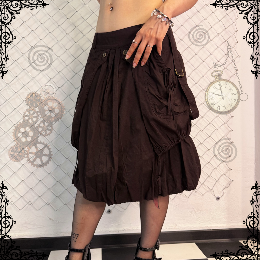 00’s dark brown steampunk style balloon skirt 🌀🐌