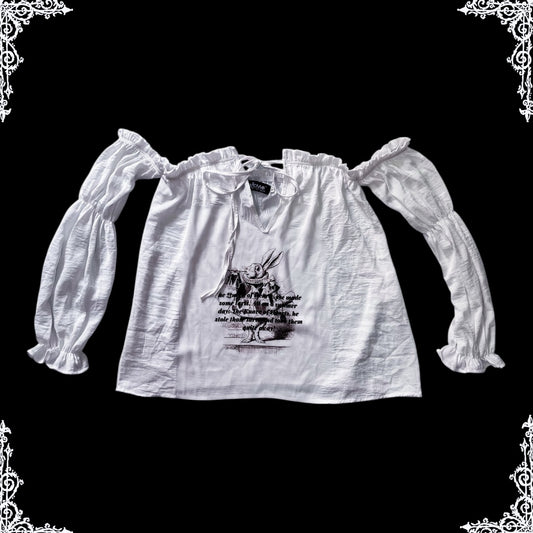 White Rabbit Reworked off shoulder shirt 🐇🕳