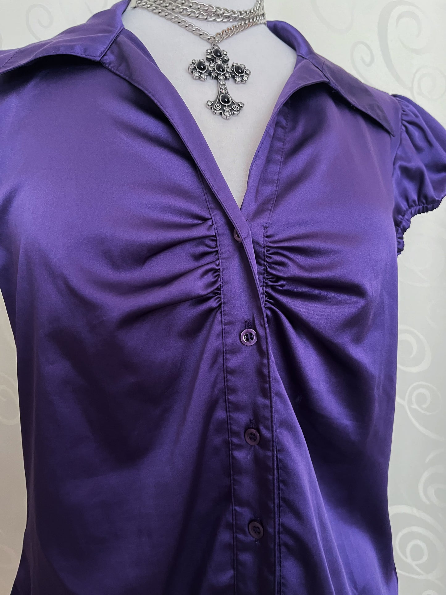 00’s Orsay Dark Coquette satin purple shirt 💜