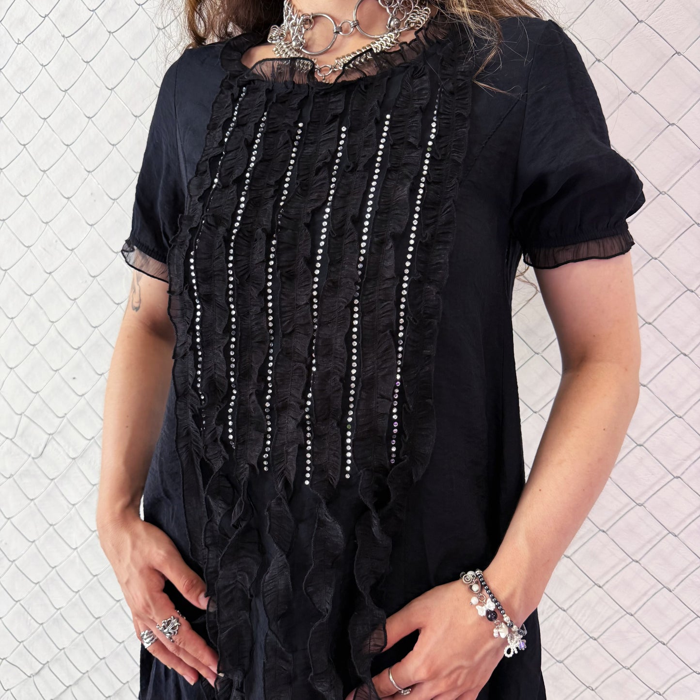 00’s whimsygoth/fairy black top with jellyfish detail 🪼🦇✨