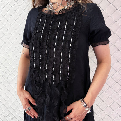 00’s whimsygoth/fairy black top with jellyfish detail 🪼🦇✨