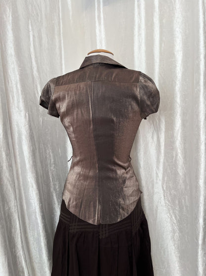 Dark coquette shiny brown shirt 🎥