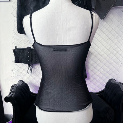 00’s Dark coquette/Whimsy black & grey top with mesh back 🖤