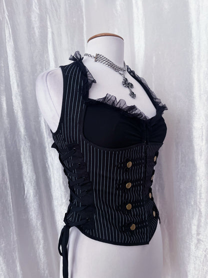Spin Doctor gothic vest striped cotton corset with lace-up details 🦇