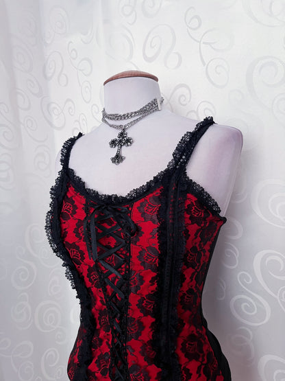 00’s Vampire gothic lace-up red top ❤️🦷