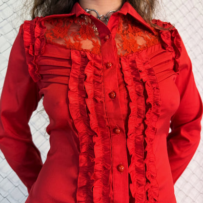 Vampire/Victorian style red shirt with ruffle & lace details 🩸