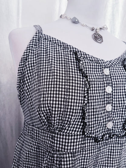 Dark coquette checked milkmaid top 💀🗝️