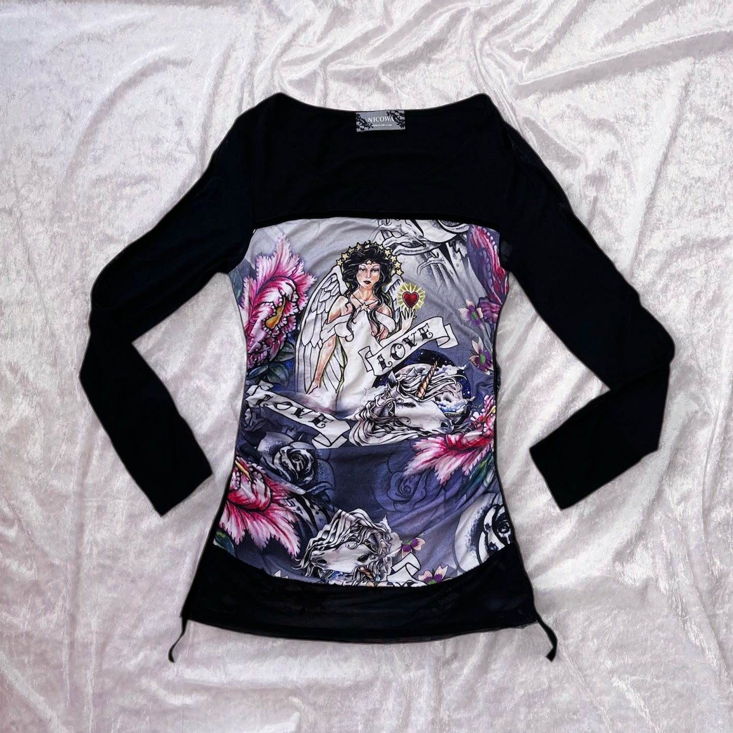 Rare NICOWA iconic y2k style tunic blouse with mesh & velvet detail 💕✨