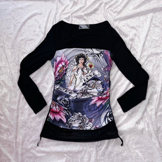 Rare NICOWA iconic y2k style tunic blouse with mesh & velvet detail 💕✨