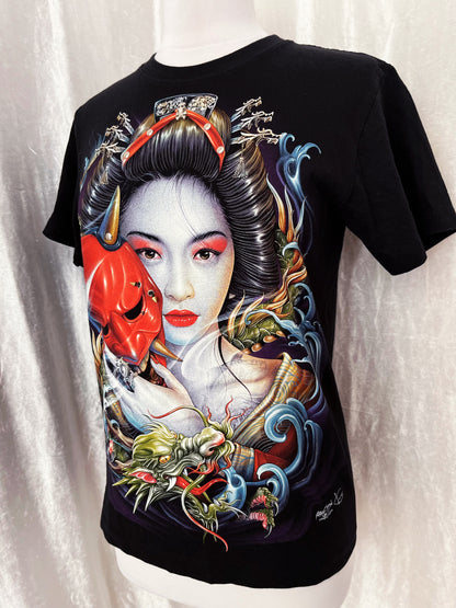 Vintage Geisha cotton shirt with PIERCING & embossed dragon details 👺👹