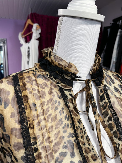 00’s Gothic/Vkei leopard mesh ruffle shirt 🐆🎸