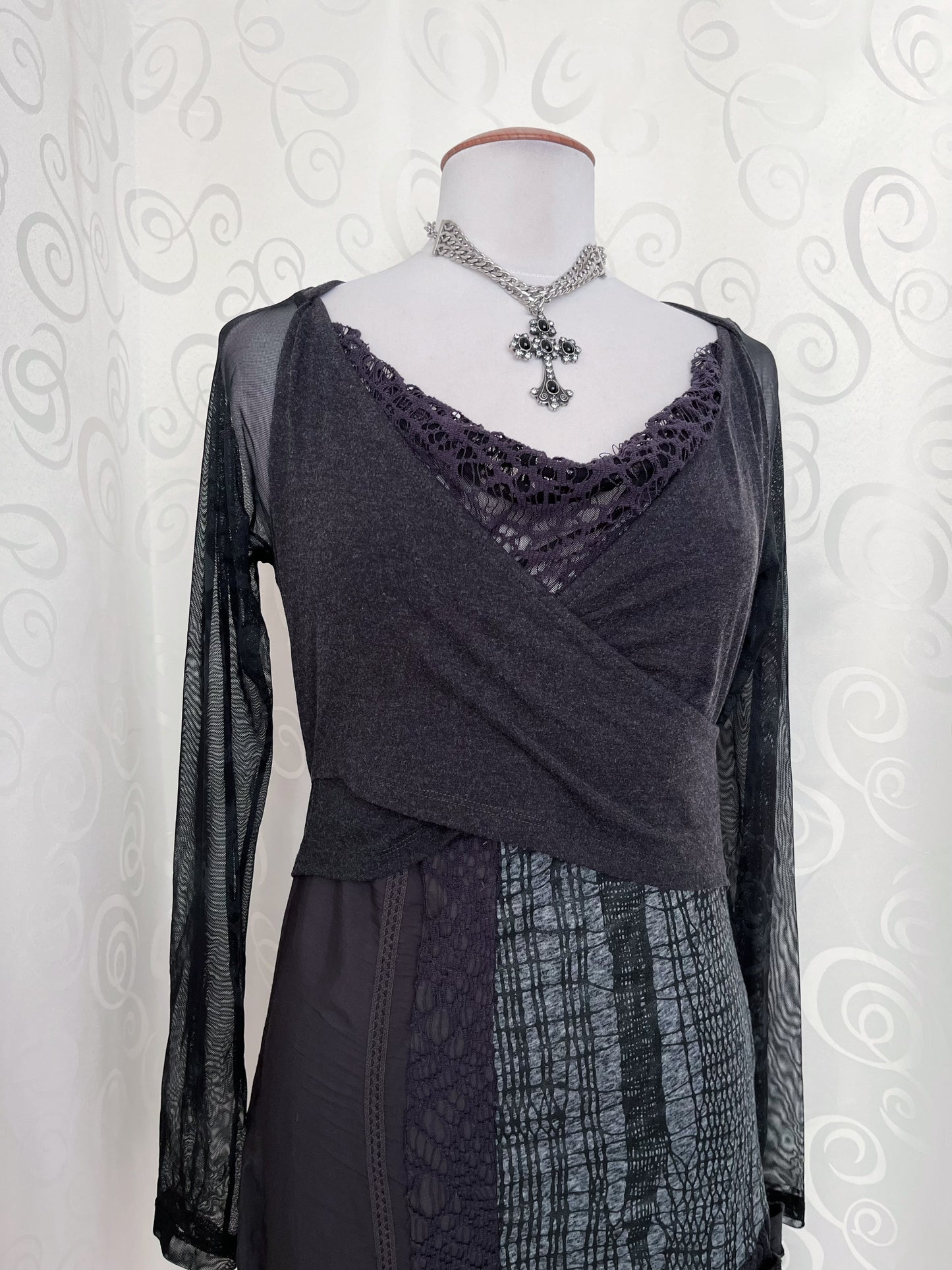 00’s Whimsygoth patchwork asymmetrical dress 🦇