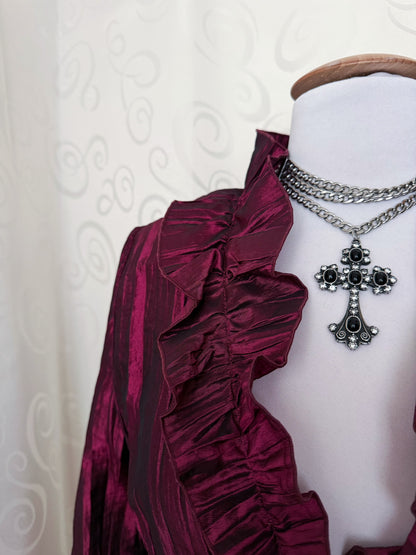 00’s Whimsygoth vampire burgundy ruffle shirt 🫀